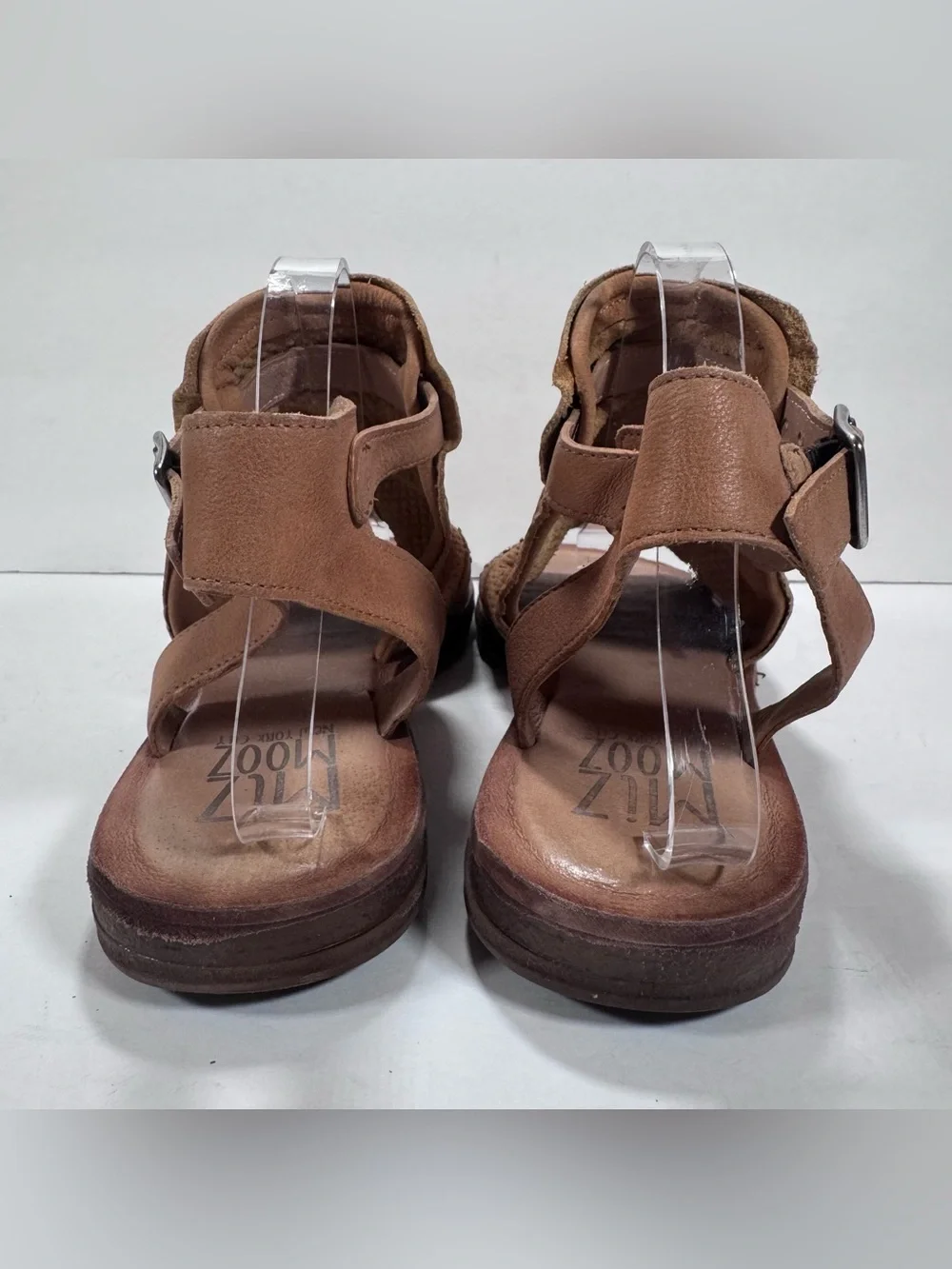 Miz Mooz Fifi Wheat Tan Leather Studded Ankle Strap Gladiator Sandals Size 10